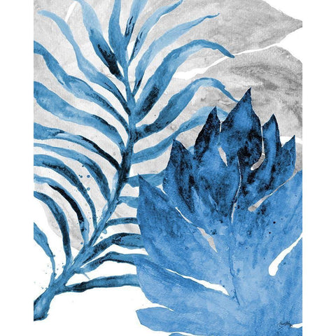 Blue Fern and Leaf I Black Modern Wood Framed Art Print with Double Matting by Medley, Elizabeth