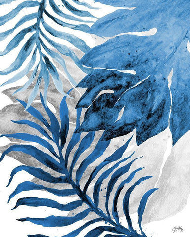 Blue Fern and Leaf II White Modern Wood Framed Art Print with Double Matting by Medley, Elizabeth