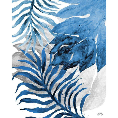 Blue Fern and Leaf II Black Modern Wood Framed Art Print by Medley, Elizabeth