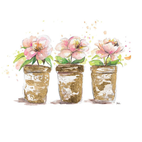 Three Pots Gold Ornate Wood Framed Art Print with Double Matting by Pinto, Patricia