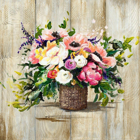 Basket with Flowers White Modern Wood Framed Art Print by Pinto, Patricia