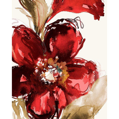 Bright Red Bloom I Gold Ornate Wood Framed Art Print with Double Matting by Loreth, Lanie