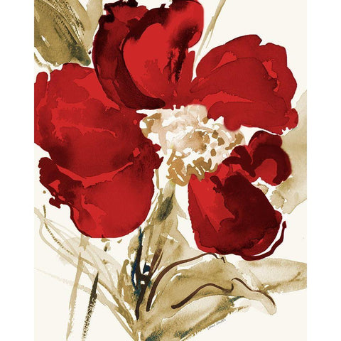 Bright Red Bloom II Gold Ornate Wood Framed Art Print with Double Matting by Loreth, Lanie