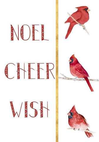 Peace Joy Merry Cardinals White Modern Wood Framed Art Print with Double Matting by Gaynor, Janice