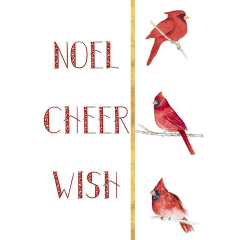 Peace Joy Merry Cardinals White Modern Wood Framed Art Print by Gaynor, Janice