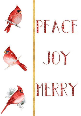 Peace Joy Merry Cardinals Black Ornate Wood Framed Art Print with Double Matting by Gaynor, Janice