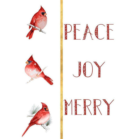 Peace Joy Merry Cardinals White Modern Wood Framed Art Print by Gaynor, Janice
