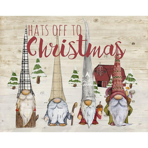 Hats Off To Christmas Gnomes Black Modern Wood Framed Art Print with Double Matting by Edwins, Hugo