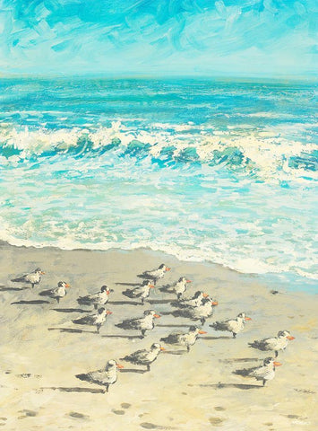 Sandpiper Beach Party Black Ornate Wood Framed Art Print with Double Matting by Meneely, Dan