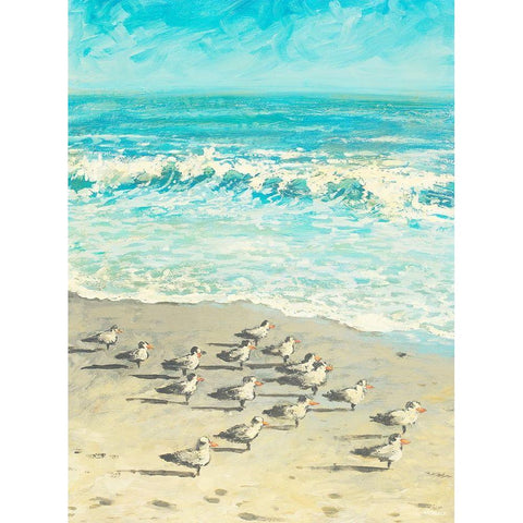 Sandpiper Beach Party Black Modern Wood Framed Art Print by Meneely, Dan