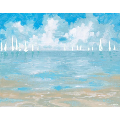 Boats On The Horizon Black Modern Wood Framed Art Print with Double Matting by Meneely, Dan