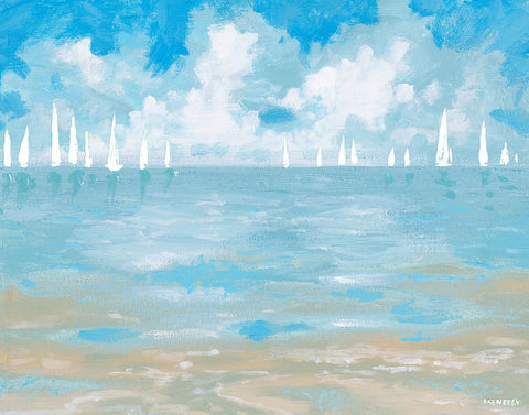 Boats On The Horizon White Modern Wood Framed Art Print with Double Matting by Meneely, Dan