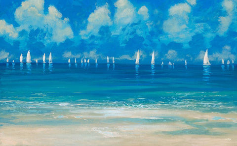 Blue Shores White Modern Wood Framed Art Print with Double Matting by Meneely, Dan