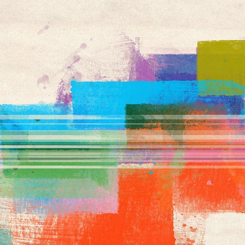 Summer Squares II White Modern Wood Framed Art Print with Double Matting by Meneely, Dan