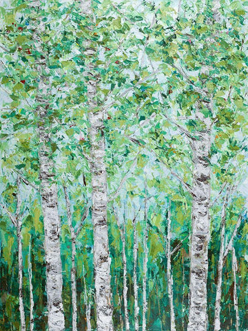 Green Birchwood I White Modern Wood Framed Art Print with Double Matting by Coolick, Ann Marie