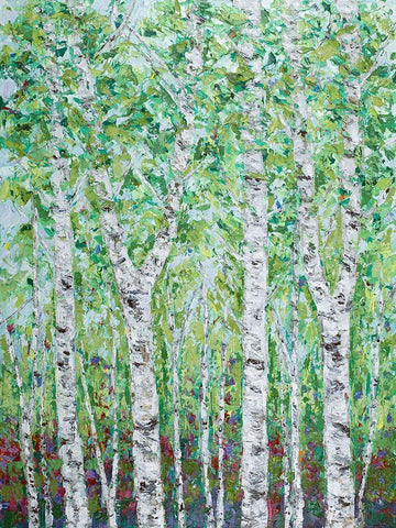 Green Birchwood II White Modern Wood Framed Art Print with Double Matting by Coolick, Ann Marie