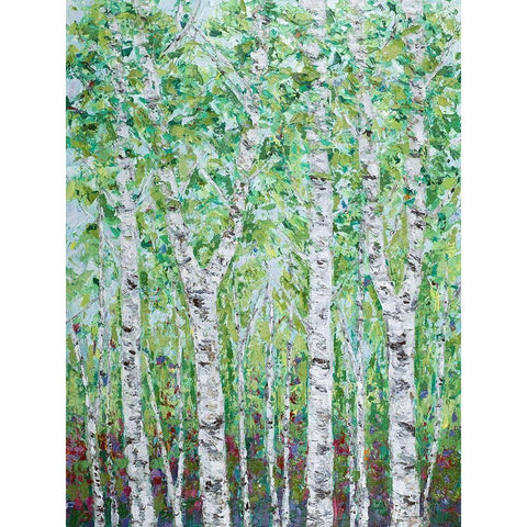Green Birchwood II Gold Ornate Wood Framed Art Print with Double Matting by Coolick, Ann Marie
