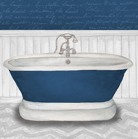 Deep Blue Nautical Bath I Black Ornate Wood Framed Art Print with Double Matting by Medley, Elizabeth