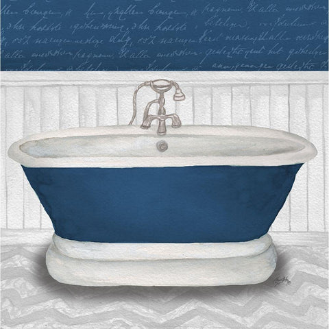 Deep Blue Nautical Bath I Black Modern Wood Framed Art Print with Double Matting by Medley, Elizabeth