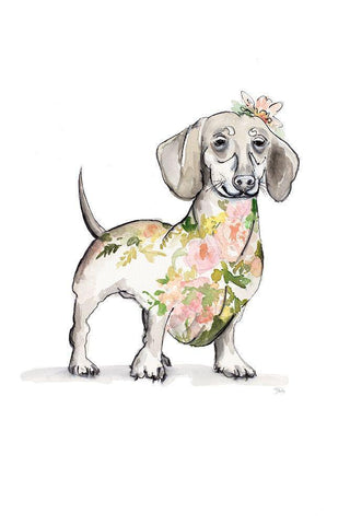 Happy Doggie White Modern Wood Framed Art Print with Double Matting by Pinto, Patricia