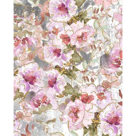 Pink Winter Floral White Modern Wood Framed Art Print by Pinto, Patricia