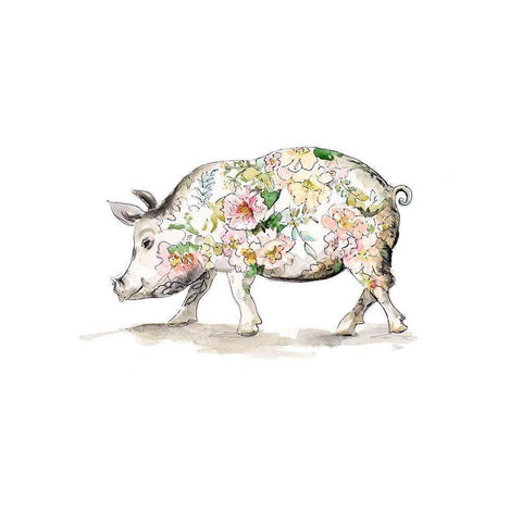 Happy Little Pig White Modern Wood Framed Art Print by Pinto, Patricia