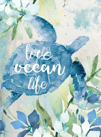 Watercolor Sea Turtle Love Ocean Life White Modern Wood Framed Art Print with Double Matting by Loreth, Lanie