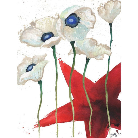 Patriotic Floral IV White Modern Wood Framed Art Print by Medley, Elizabeth