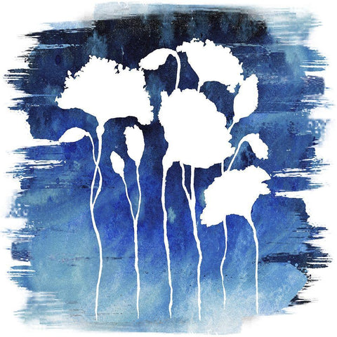 Florals on Blue Hue II White Modern Wood Framed Art Print with Double Matting by Medley, Elizabeth