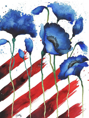 Patriotic Floral II White Modern Wood Framed Art Print with Double Matting by Medley, Elizabeth