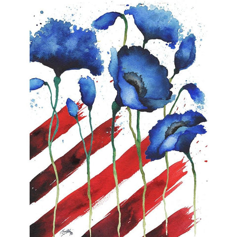 Patriotic Floral II Black Modern Wood Framed Art Print with Double Matting by Medley, Elizabeth