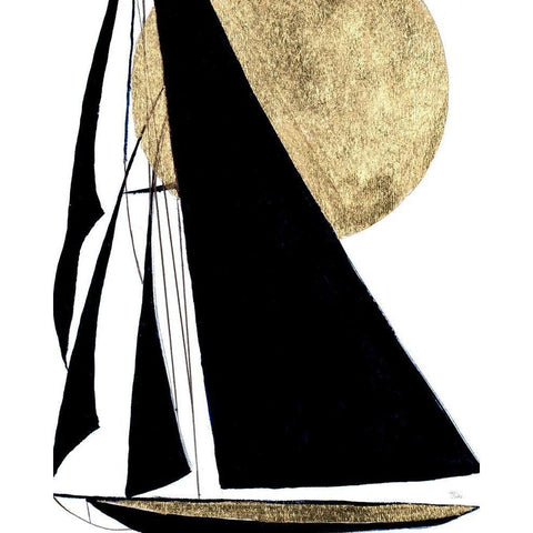 Midnight Black Sailing Gold Ornate Wood Framed Art Print with Double Matting by Pinto, Patricia