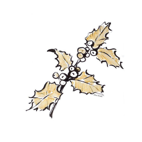 Holly with Berries I Gold Ornate Wood Framed Art Print with Double Matting by Loreth, Lanie