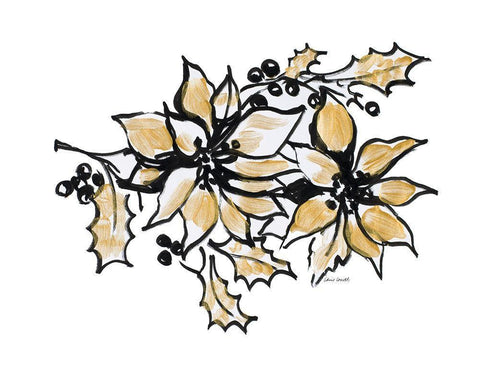 Poinsettias with Gold II Black Ornate Wood Framed Art Print with Double Matting by Loreth, Lanie