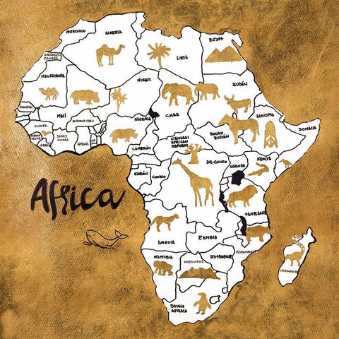 Africa Map Black Modern Wood Framed Art Print with Double Matting by Pinto, Patricia