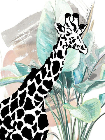 Tropical Giraffe Black Ornate Wood Framed Art Print with Double Matting by Pinto, Patricia