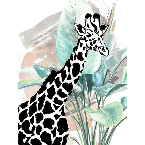 Tropical Giraffe Black Modern Wood Framed Art Print with Double Matting by Pinto, Patricia