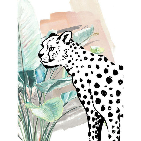 Tropical Cheetah White Modern Wood Framed Art Print by Pinto, Patricia