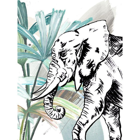 Tropical Elephant Black Modern Wood Framed Art Print with Double Matting by Pinto, Patricia