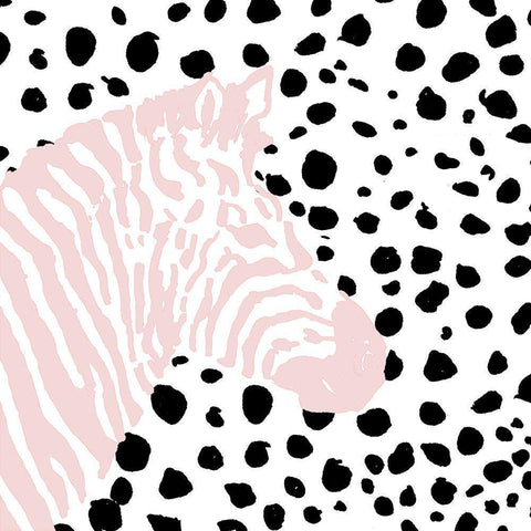 Pink Zebra On Dots White Modern Wood Framed Art Print by Pinto, Patricia