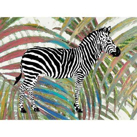 Zebra on Multicolored Leaves Gold Ornate Wood Framed Art Print with Double Matting by Pinto, Patricia