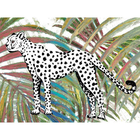 Cheetah on Multicolored Leaves White Modern Wood Framed Art Print by Pinto, Patricia