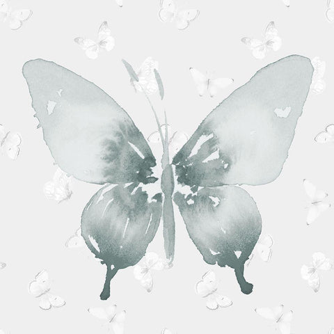 Grey Watercolor Butterflies II White Modern Wood Framed Art Print with Double Matting by Loreth, Lanie