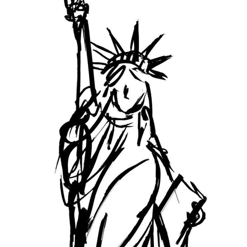 Statue Of Liberty White Modern Wood Framed Art Print with Double Matting by SD Graphics Studio