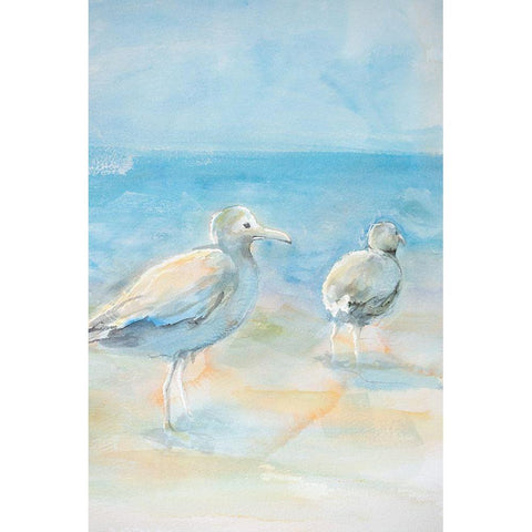 Wading Seagulls White Modern Wood Framed Art Print by Diannart