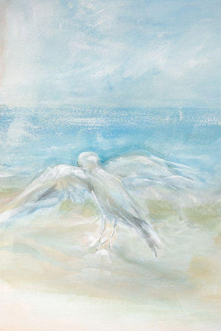 Flying Seagull White Modern Wood Framed Art Print with Double Matting by Diannart