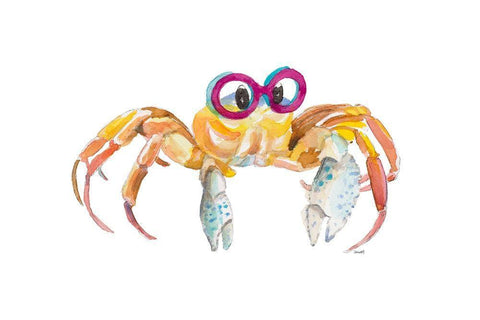 Crab With Glasses White Modern Wood Framed Art Print with Double Matting by Loreth, Lanie