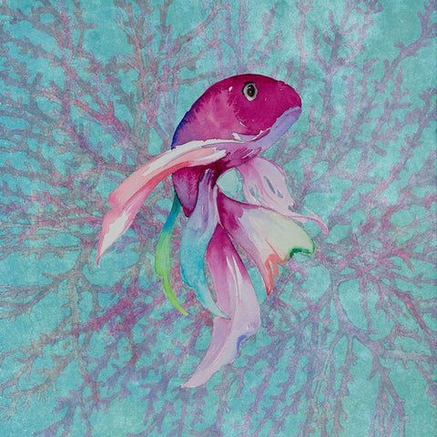 Fish On Coral I White Modern Wood Framed Art Print by Loreth, Lanie