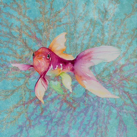 Fish On Coral II White Modern Wood Framed Art Print by Loreth, Lanie