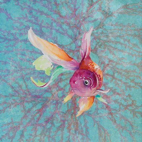 Fish on Coral IV White Modern Wood Framed Art Print by Loreth, Lanie